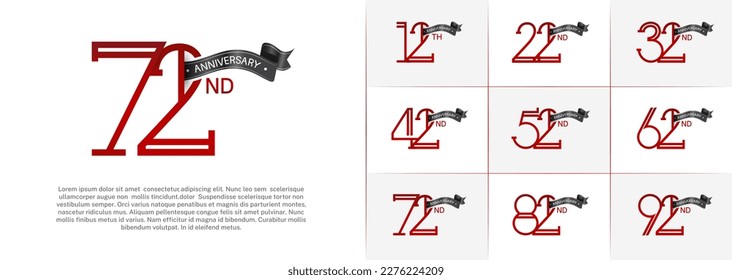 set of anniversary logotype red color with black ribbon on white background for special celebration event
