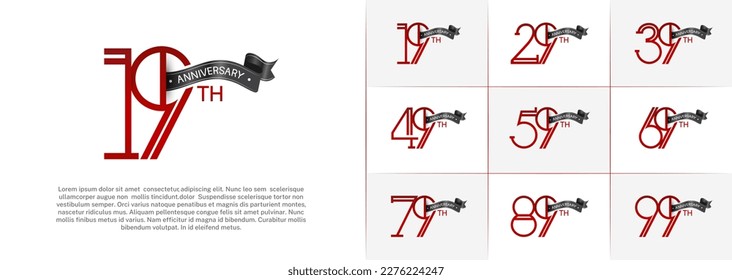 juego de aniversario logotipo color rojo con cinta negra sobre fondo blanco para evento de celebración especial