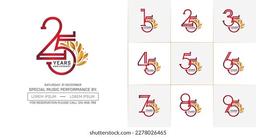 set of anniversary logotype red color with gold ornament for special celebration event