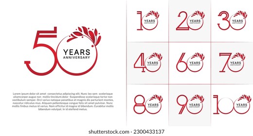 set of anniversary logotype red color and ornament for special celebration event