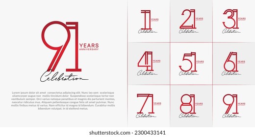 set of anniversary logotype red color and black calligraphy for special celebration event