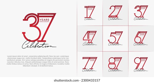 set of anniversary logotype red color and black calligraphy for special celebration event