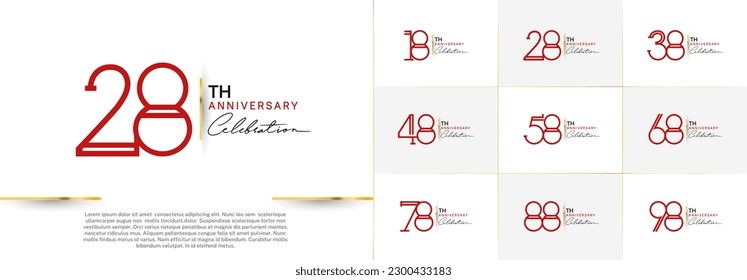 set of anniversary logotype red color and black handwriting for special celebration event