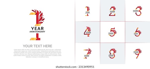 set of anniversary logotype red color with golden glitter for special celebration event