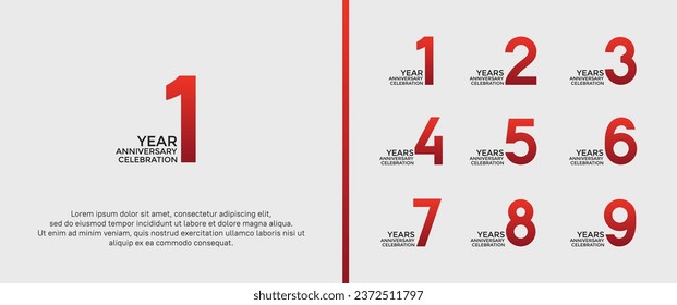 set of anniversary logotype red color on white background for celebration moment
