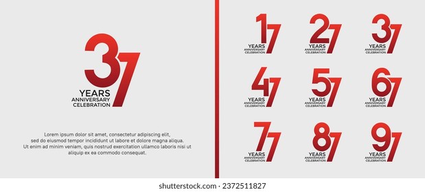 set of anniversary logotype red color on white background for celebration moment