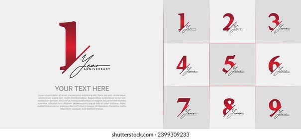 Set of Anniversary Logotype red color with black calligraphy can be use for special day celebration