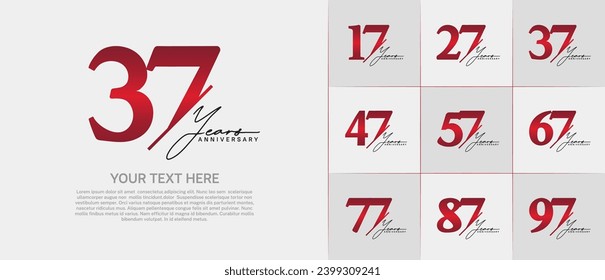 Set of Anniversary Logotype red color with black calligraphy can be use for special day celebration