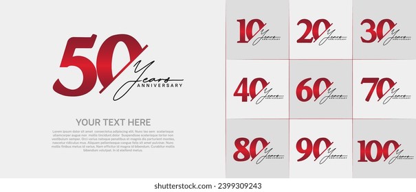 Set of Anniversary Logotype red color with black calligraphy can be use for special day celebration