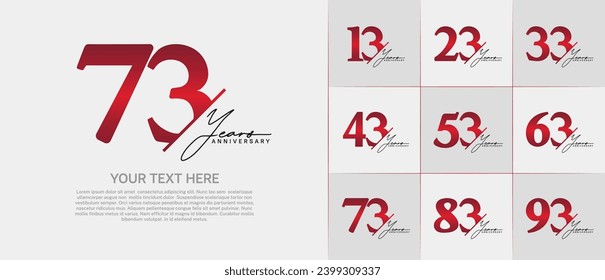 Set of Anniversary Logotype red color with black calligraphy can be use for special day celebration