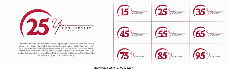 Juego de Aniversario Logotipo color rojo puede ser utilizado para la celebración de un día especial