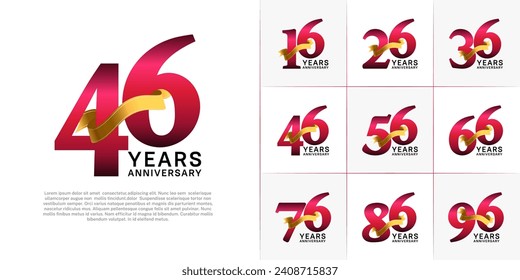 Juego de Aniversario Logotipo color rojo con cinta dorada se puede usar para celebración de día especial