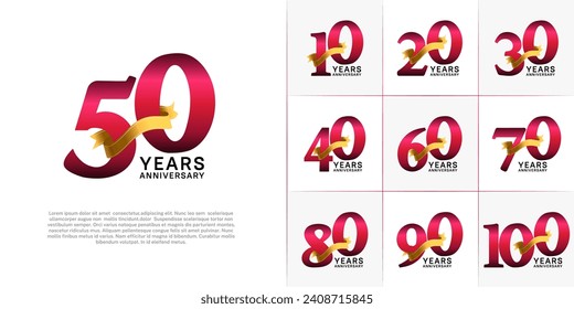 Juego de Aniversario Logotipo color rojo con cinta dorada se puede usar para celebración de día especial