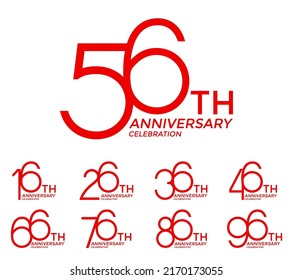 set of anniversary logotype red flat color special edition on white background for celebration