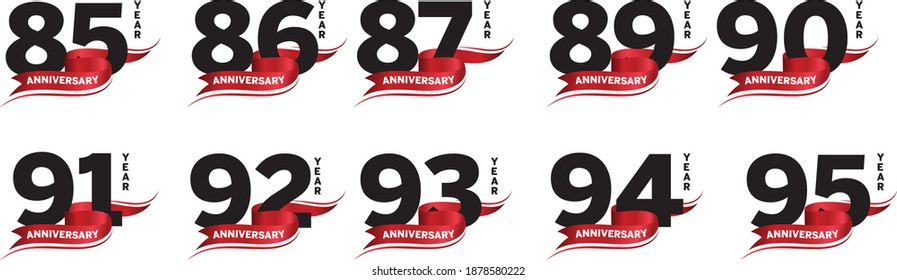 Set of Anniversary logotype and red ribbon anniversary template design for web, Creative for celebration event, invitation, greeting, web template, leaflet and booklet, Vector