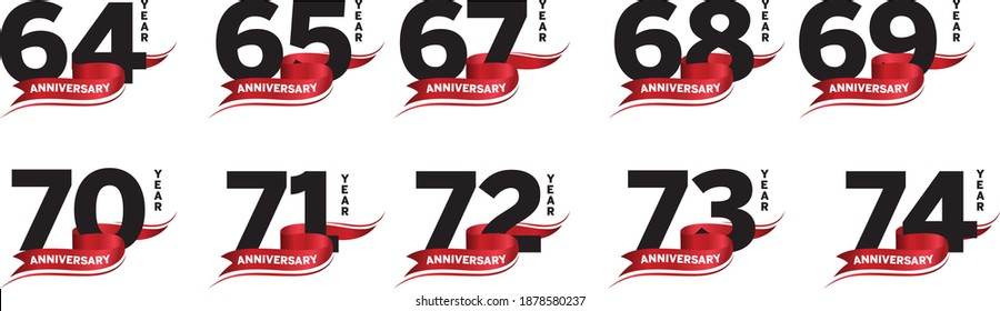 Set of Anniversary logotype and red ribbon anniversary template design for web, Creative for celebration event, invitation, greeting, web template, leaflet and booklet, Vector