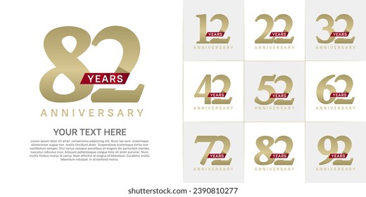 Set of Anniversary Logotype with red ribbon, golden color can be use for special day celebration