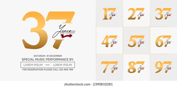 Set of Anniversary Logotype with red ribbon, gold color can be use for special day celebration