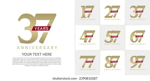 Set of Anniversary Logotype with red ribbon, golden color can be use for special day celebration