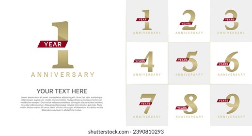 Set of Anniversary Logotype with red ribbon, golden color can be use for special day celebration