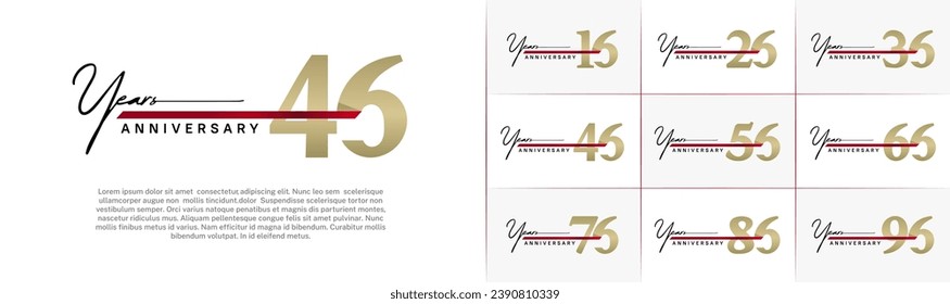 Set of Anniversary Logotype with red ribbon, golden color can be use for special day celebration