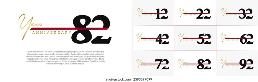 Set of Anniversary Logotype with red ribbon, black color can be use for special day celebration