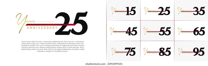Set of Anniversary Logotype with red ribbon, black color can be use for special day celebration