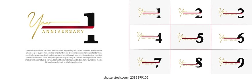 Set of Anniversary Logotype with red ribbon, black color can be use for special day celebration