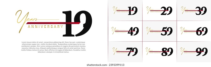 Set of Anniversary Logotype with red ribbon, black color can be use for special day celebration