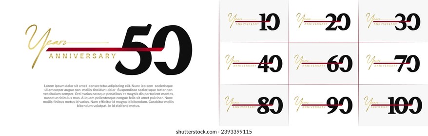 Set of Anniversary Logotype with red ribbon, black color can be use for special day celebration