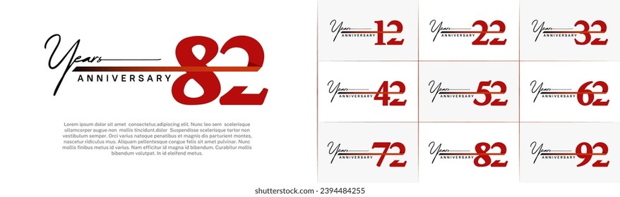 Logotipo de juego de Aniversario con cinta roja, color rojo puede ser usado para celebración de día especial
