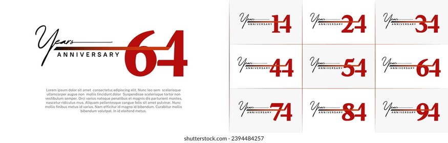 Set of Anniversary Logotype with red ribbon, red color can be use for special day celebration