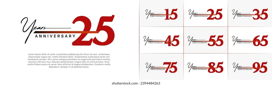 Set of Anniversary Logotype with red ribbon, red color can be use for special day celebration