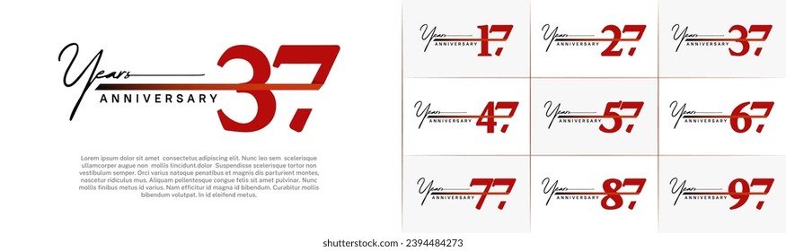 Set of Anniversary Logotype with red ribbon, red color can be use for special day celebration