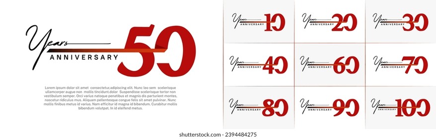Set of Anniversary Logotype with red ribbon, red color can be use for special day celebration