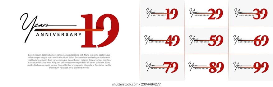 Set of Anniversary Logotype with red ribbon, red color can be use for special day celebration