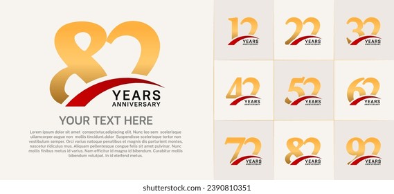 Logotipo del juego de Aniversario con swoosh rojo, color dorado puede ser usado para la celebración del día especial