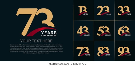 Logotipo de juego de Aniversario con swoosh rojo, color marrón puede ser usado para celebración de día especial
