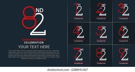 set of anniversary logotype red and white color for special celebration event