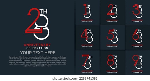 set of anniversary logotype red and white color for special celebration event