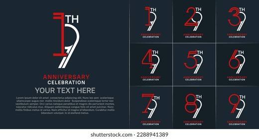 juego de años de logotipo de color rojo y blanco para evento de celebración especial