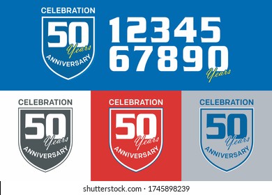 Set of anniversary logotype with shield