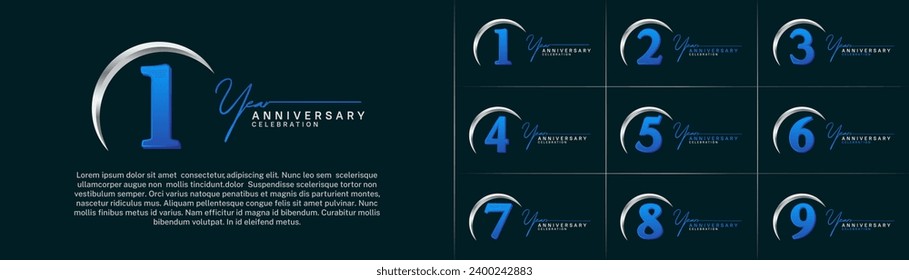 Juego de Aniversario Logotipo plata y color azul se pueden usar para celebración de día especial