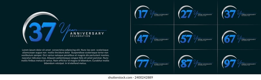 Juego de Aniversario Logotipo plata y color azul se pueden usar para celebración de día especial