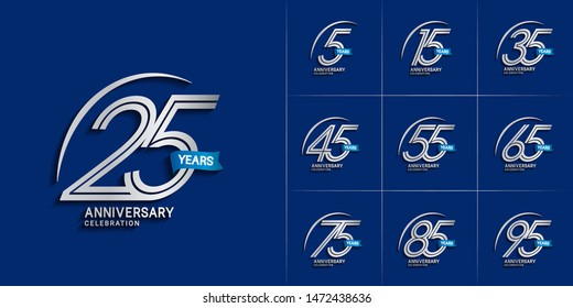 set of anniversary logotype with silver color and blue ribbon for celebration purpose and special moment