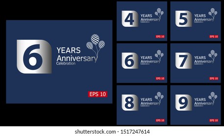 set of anniversary logotype silver color on blue background