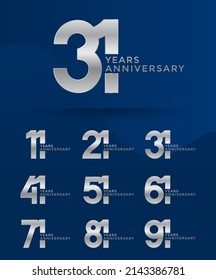 Set of Anniversary logotype and silver color with blue background for celebration