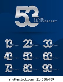 Set of Anniversary logotype and silver color with blue background for celebration