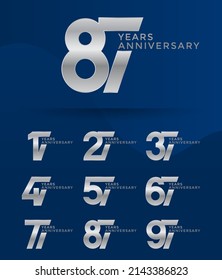 Set of Anniversary logotype and silver color with blue background for celebration