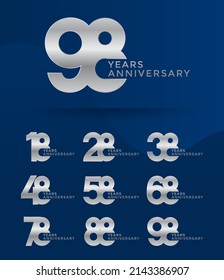 Set of Anniversary logotype and silver color with blue background for celebration